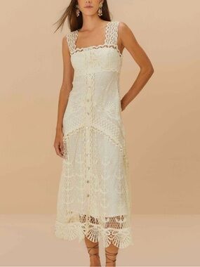 FARM Rio Off-White Nautical Guipure Maxi Dress Crochet size small